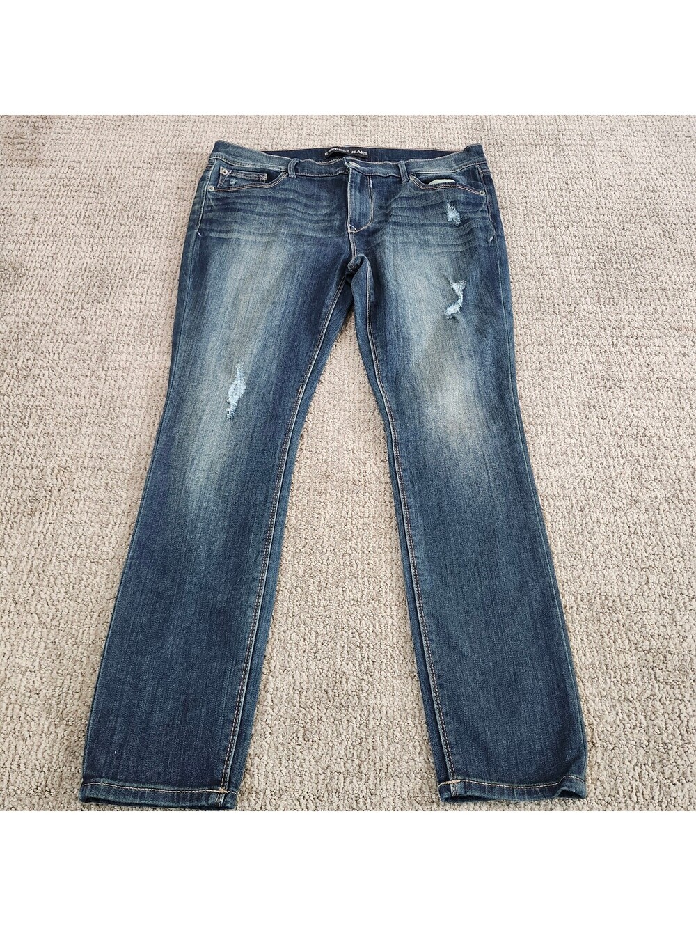 Express Mia Mid Rise Legging Jeans Size 12S Distressed Blue Denim
